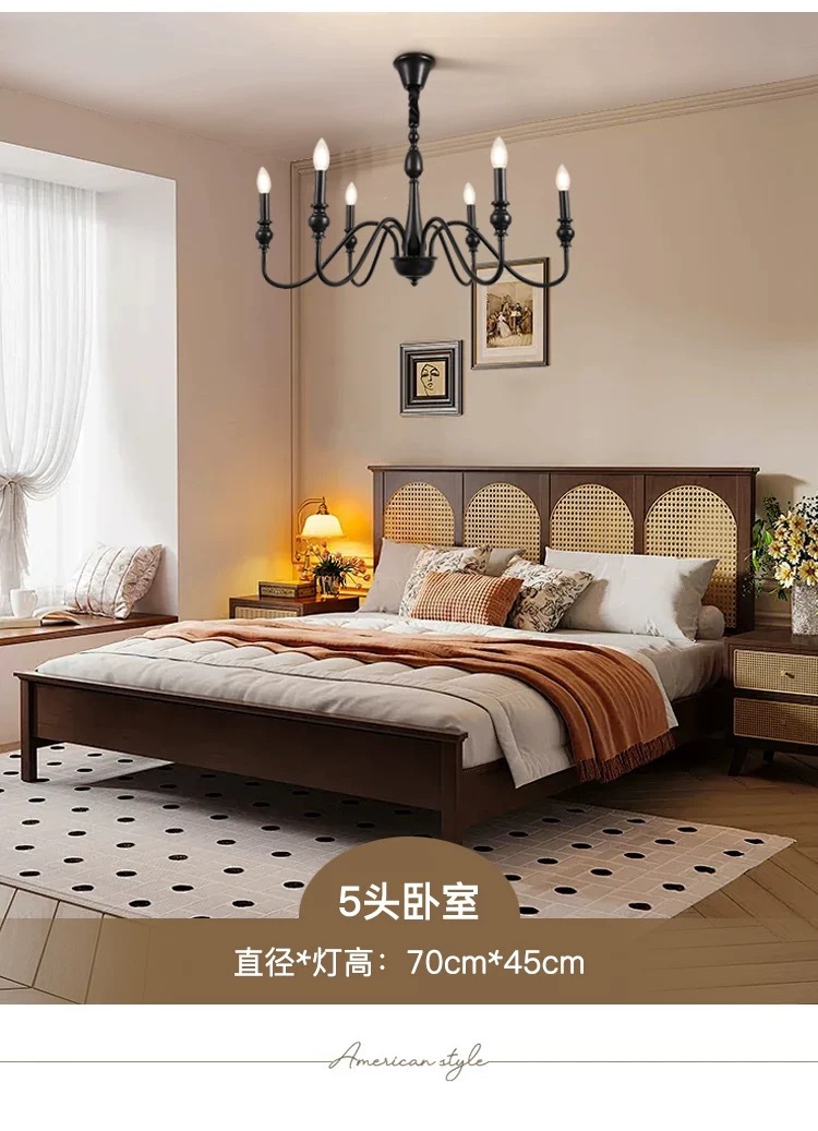 American retro candle chandelier, main light in the hall, black retro living room, French chandelier, new bedroom, Zhongshan lamp pic 11