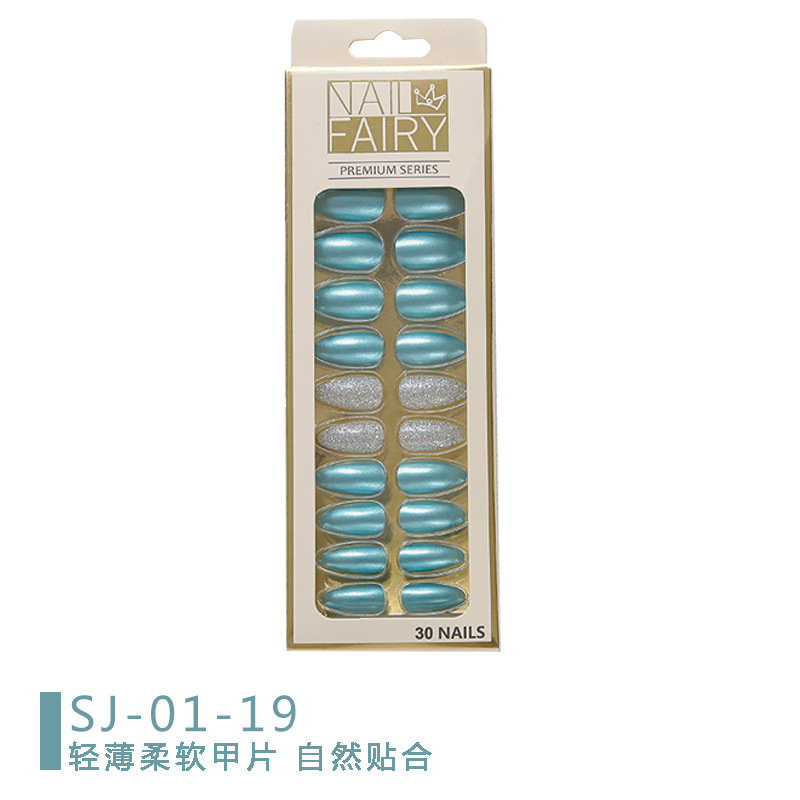 Cross-border new product: Metallic color reusable nail art pieces, 24-piece box set, fake nail finished nail art patches pic 13