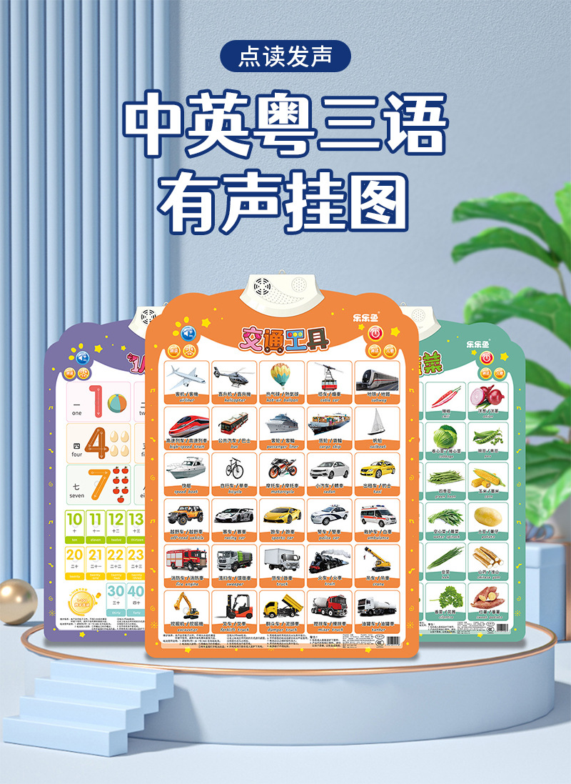 中英粤三语有声挂图儿童启蒙认知字母表墙贴宝宝益智玩具互动启蒙详情1