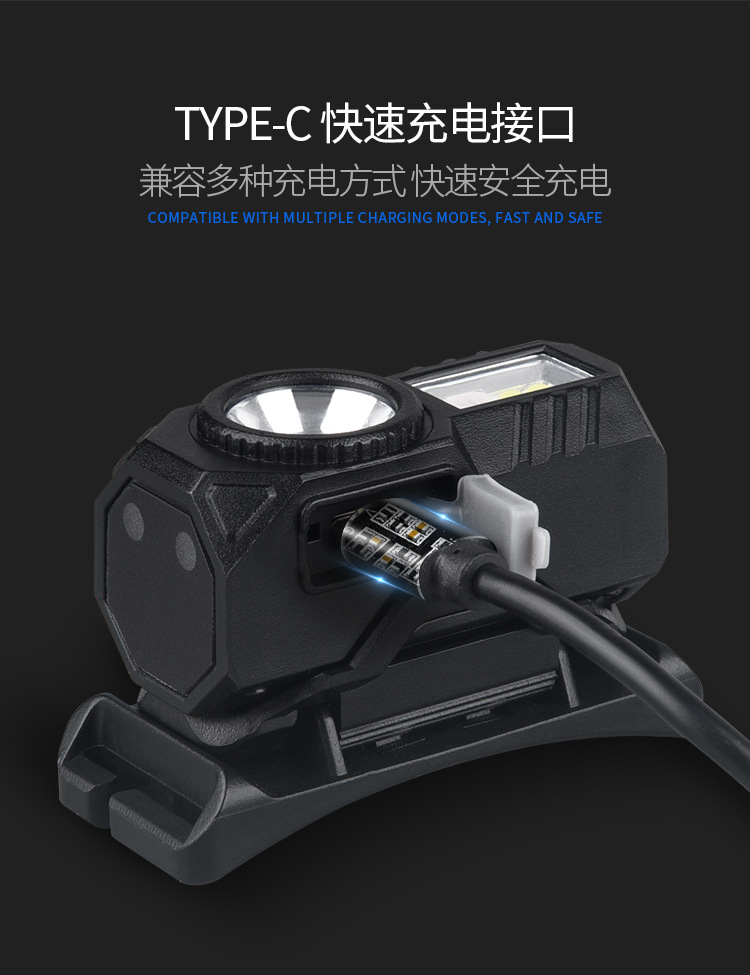 T131 Light sensor headlamp USB charging night fishing lamp Running cap clipper headlamp Wearing dual-purpose four-source LED headlamp pic 14