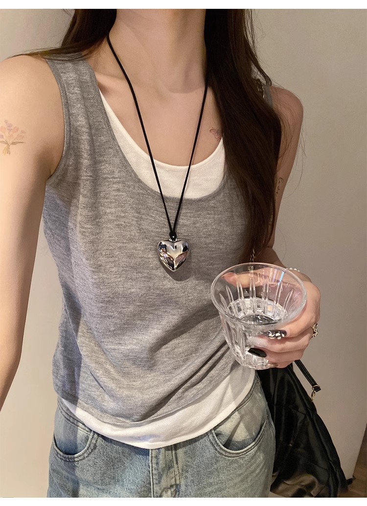 新款慵懒风撞色宽松背心假两件吊带小背心夏季女装内搭夏外穿上衣详情13