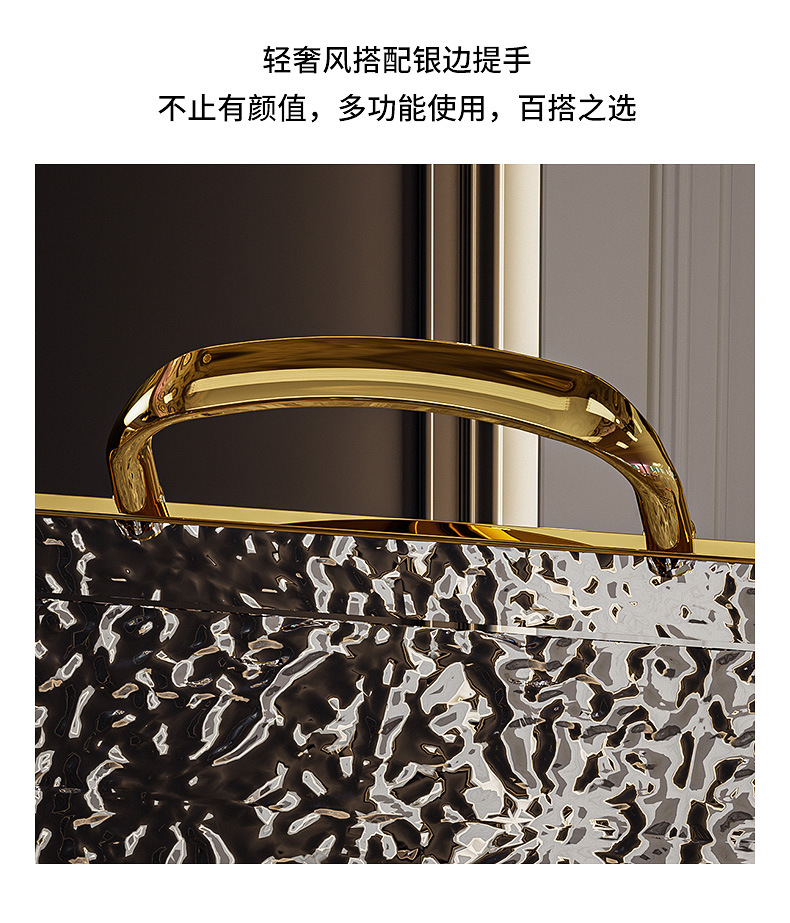 跨境爆款轻奢餐用托盘 可贴标PET透明带金色把手聚会餐厅家用托盘详情7