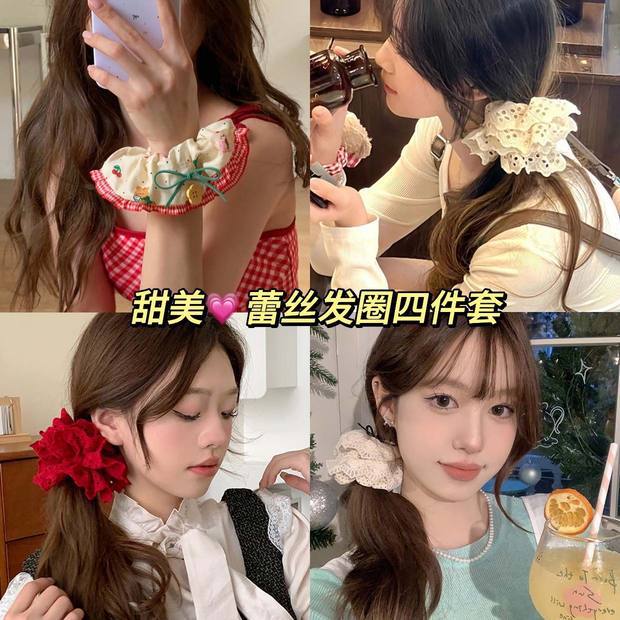 Sweet lace large intestine hair band, cute and sweet girl, high appearance level, hair band, student hair tie, early spring hair accessory pic 2