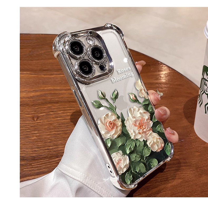 适用苹果15手机壳夏季荷花iphone14电镀四角气囊国潮透明软8详情10