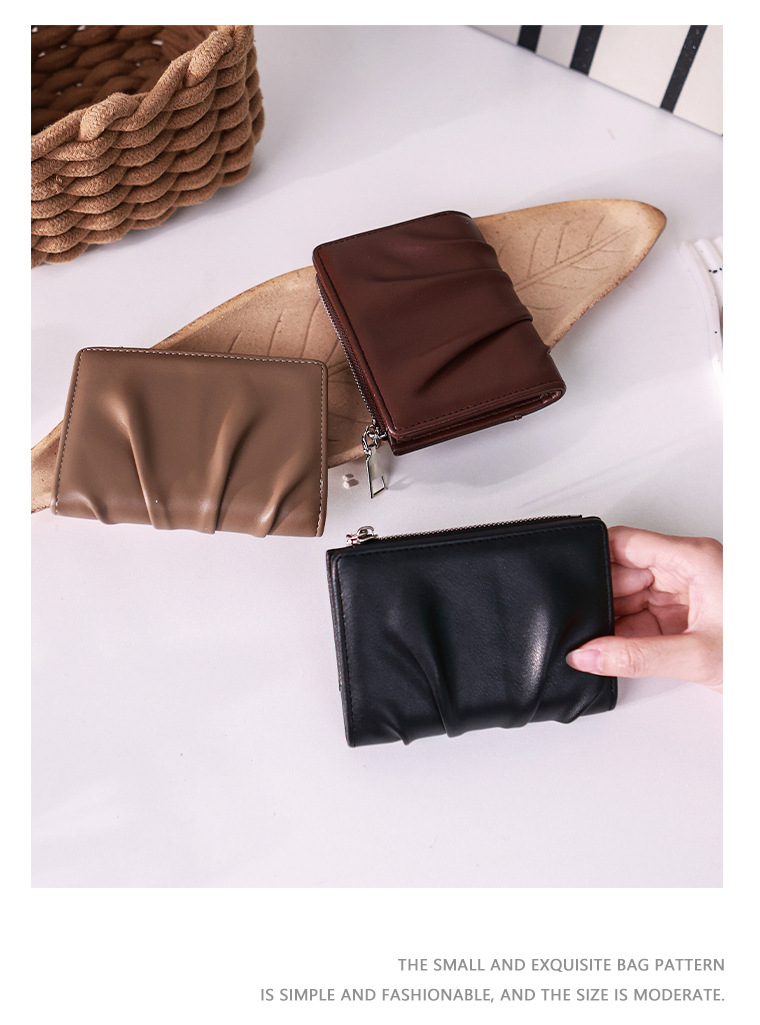 外贸热卖褶皱感女式短款钱包精致小巧网红零钱包百搭卡包学生钱夹详情5