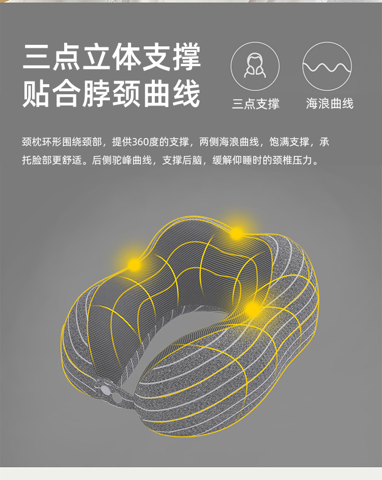 Travel rest airplane pillow, office nap neck protection pillow, striped magnetic fabric U-shaped prone pillow, can be stored pic 6