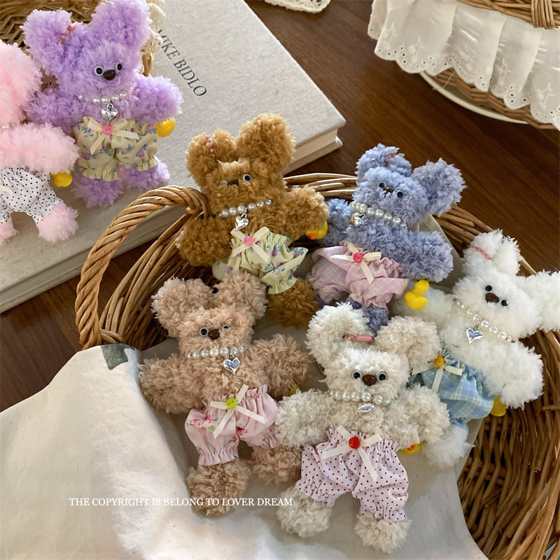 韩国新款珍珠碎花裤子扭扭棒小熊挂件 甜美可爱龙虾扣包包挂饰女详情4