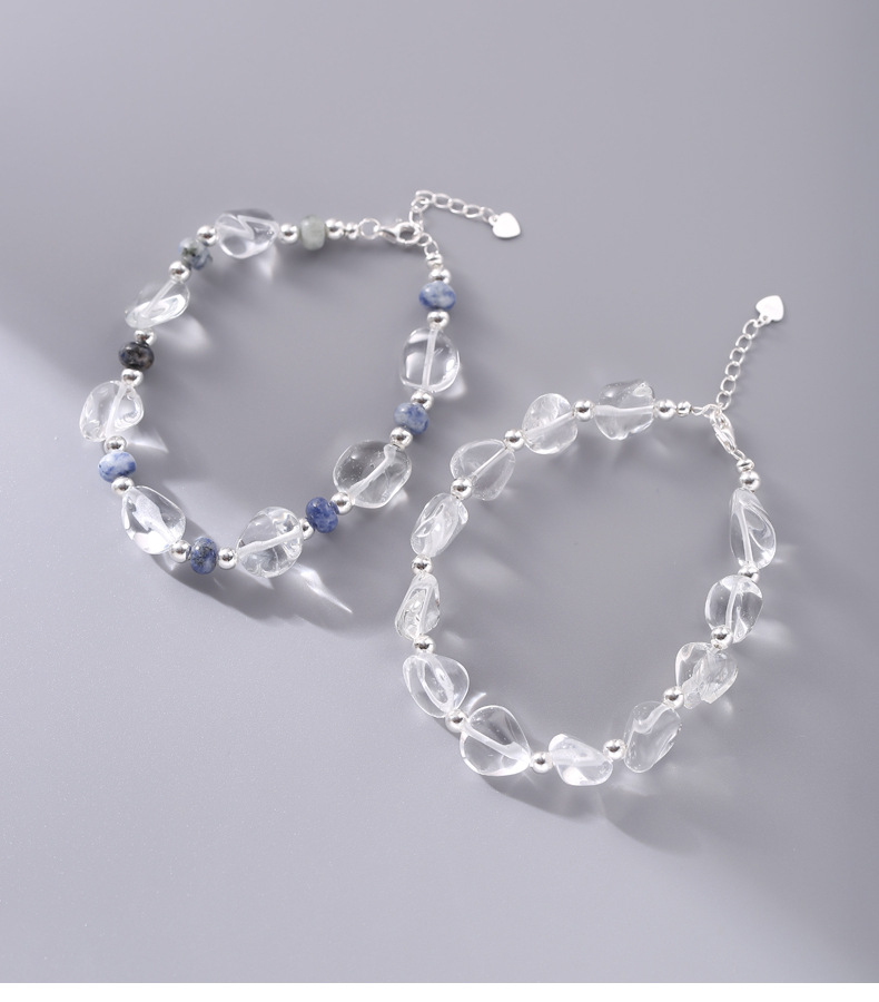 925 sterling silver irregular crystal spotted silver bead bracelet for women, simple handcrafted design, versatile beaded bracelet B3238 pic 9
