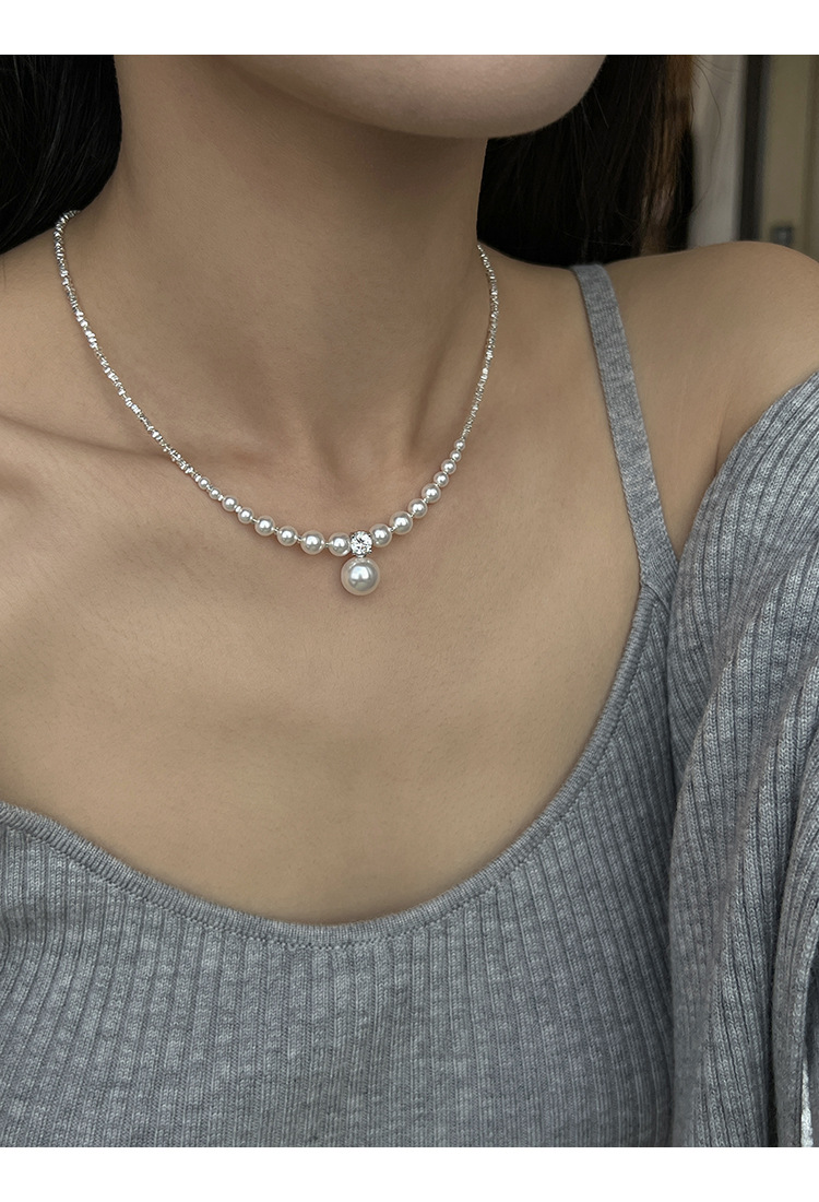 新中式碎银子王妃施家强光珍珠S925纯银渐变项链设计高级感锁骨链详情16