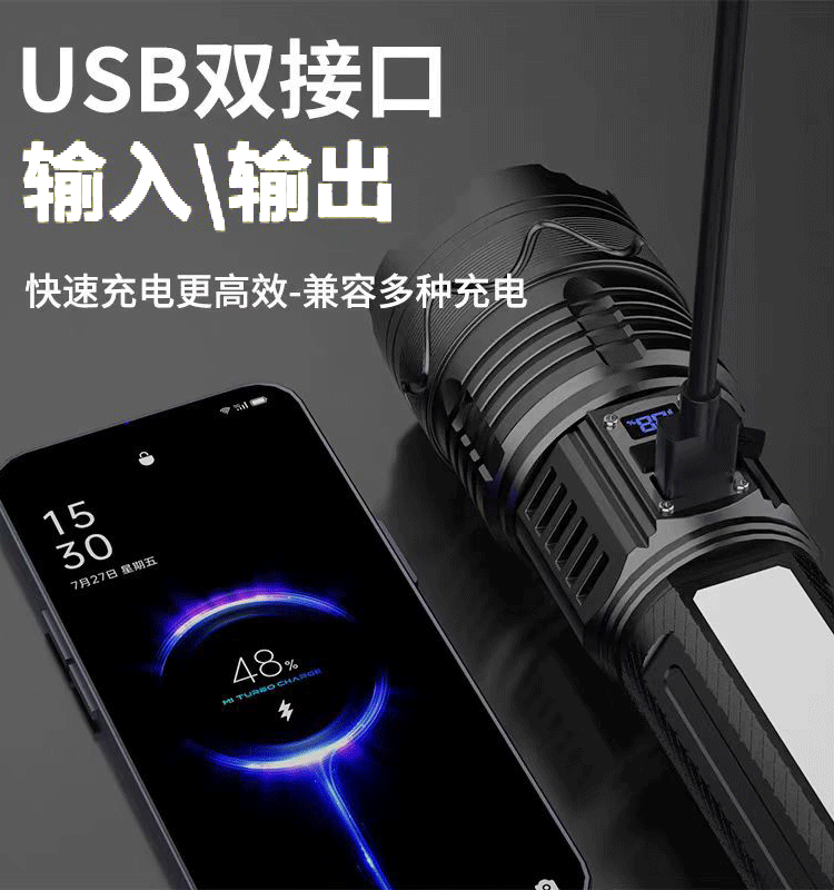 Wholesale of cross-border dual-source led rechargeable flashlights with intense and bright light, outdoor hiking long-lasting lighting fixtures pic 6