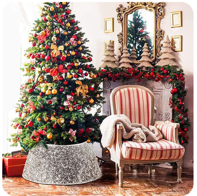 Cross-border new product TEMU Christmas decoration: Plush tree frame, sequined three-dimensional tree skirt base, circular base frame under the Christmas tree pic 10
