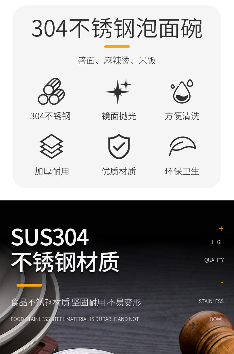 批发日式不锈钢斗笠碗韩式拉面碗家用泡面碗水果沙拉喇叭碗定制详情2