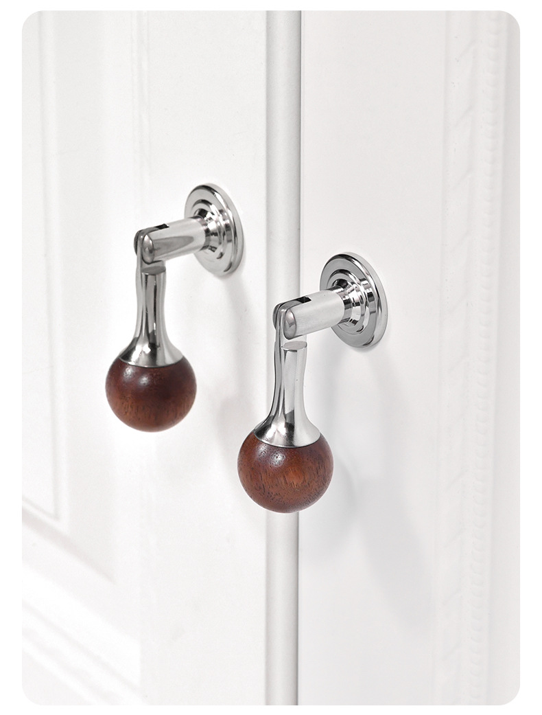 Factory wholesale of Chinese-style walnut wood wardrobe door handles, simple brass cabinet drawer furniture, and round ball handles pic 8