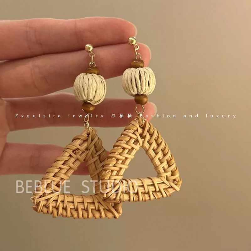 耳环度假风网红耳坠海边耳勾ins夏天新款拉菲草编手编藤编耳饰女详情21