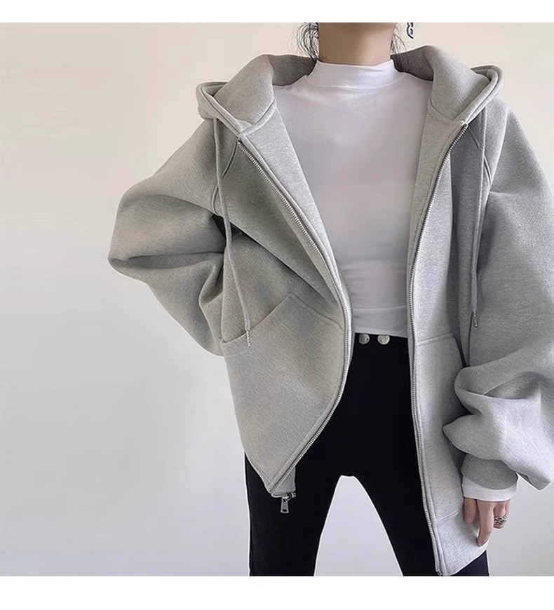 春秋薄款纯棉外套oversize大码宽松开衫卫衣ins胖mm上衣男女同款详情22