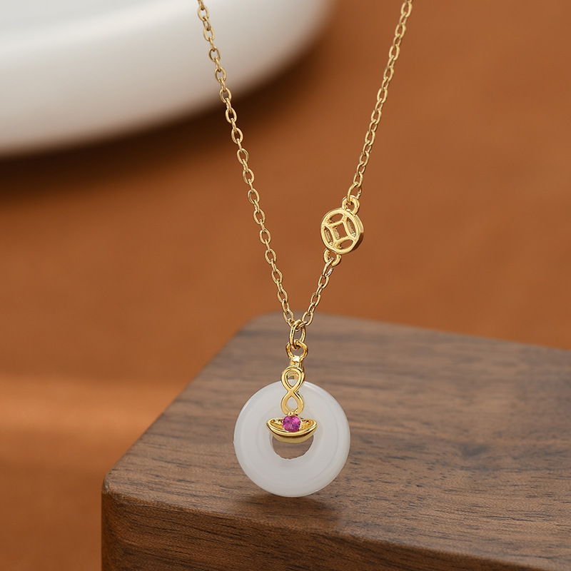 真金电镀中国风新中式平安扣锁骨链女小众设计感元宝吊坠项链批发详情8