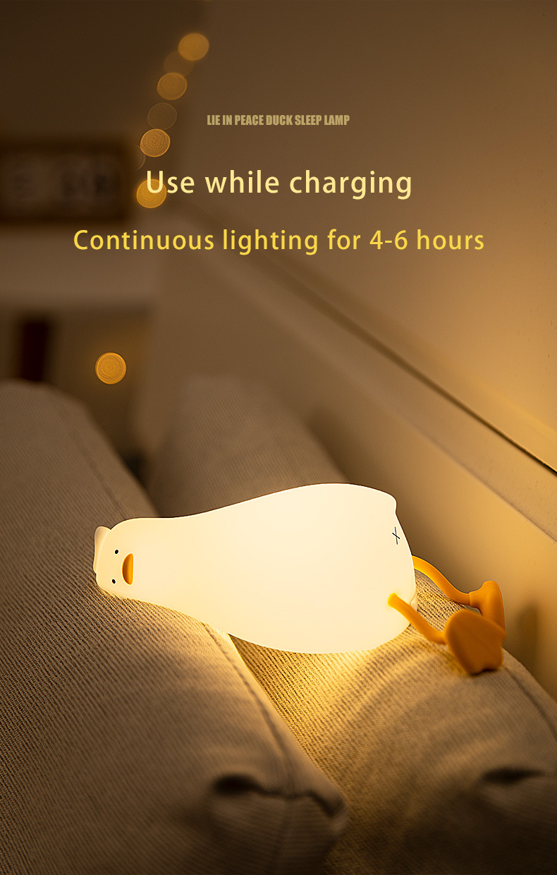Lying flat Duck night light, patting light, silicone LED, turning duck, charging, bedside companion, mobile phone stand, night light creativity pic 9