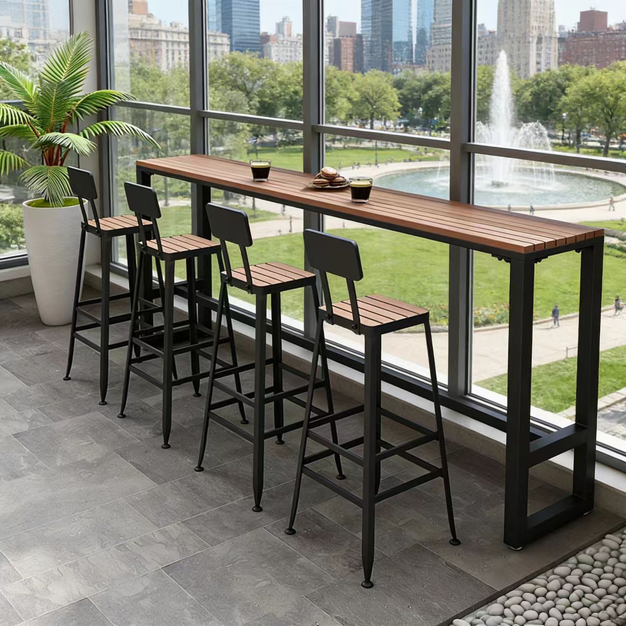 Star Terrace Bar counter table and chair set, coffee shop outdoor anti-corrosion and sun protection high leg narrow table, outdoor balcony wall long table pic 16
