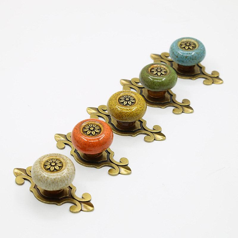 Antique copper creative furniture handles, cabinet, wardrobe, drawer glazed handles, single-hole furniture accessories handles with ethnic style pic 7