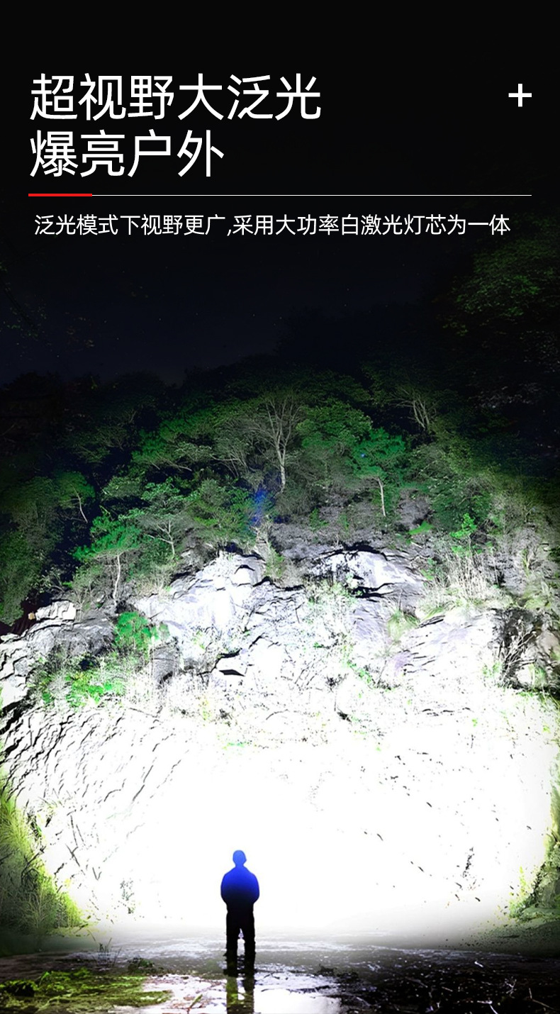 New cross-border multi-functional outdoor white laser flashlight with charging capacity display output LED emergency strong light flashlight pic 8