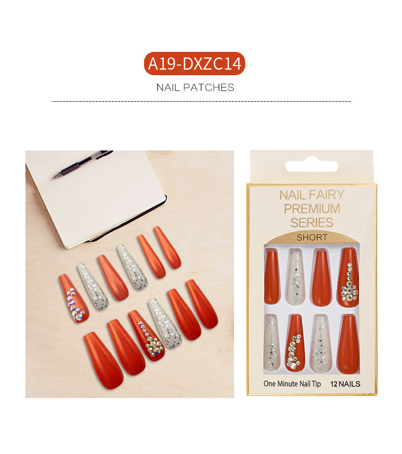 Cross-border long T-shaped false nail, glitter and sequin nail art, colorful artificial rhine-dotted ballet nail, wearable nail wholesale pic 11