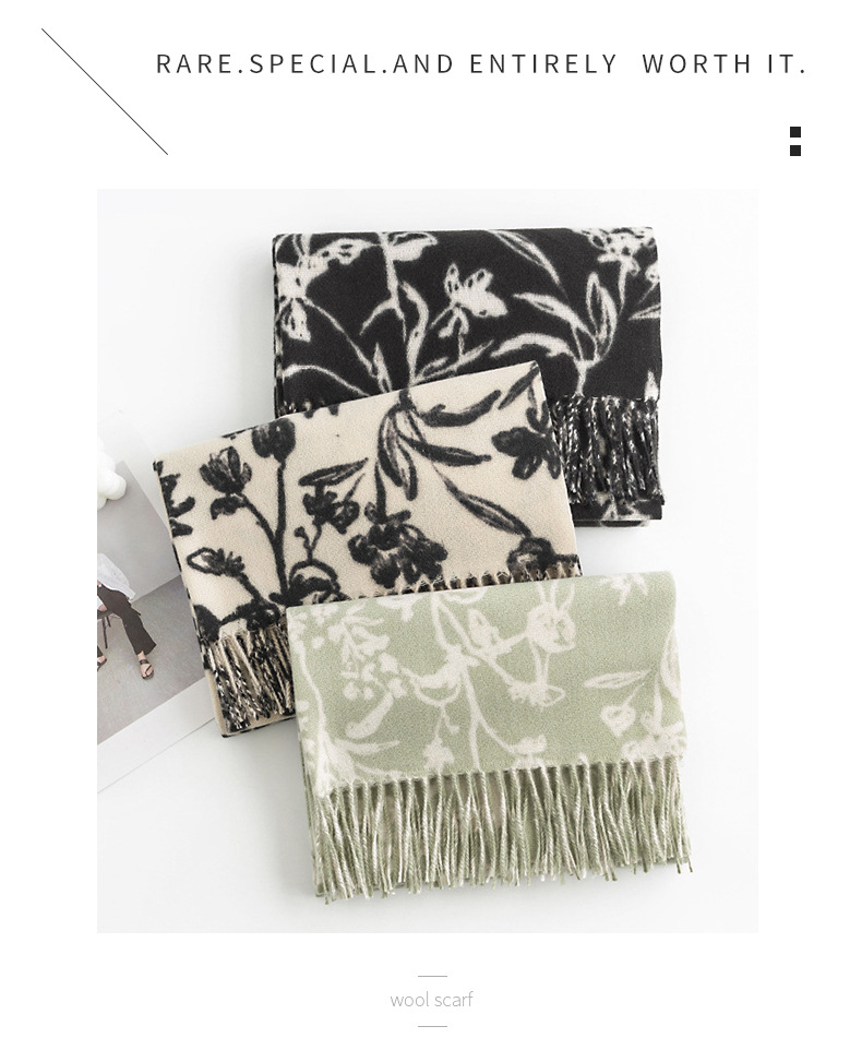 A trendy faux cashmere scarf for women with a sweet and creamy style, autumn and winter printed scarf and scarf, a popular shawl pic 19