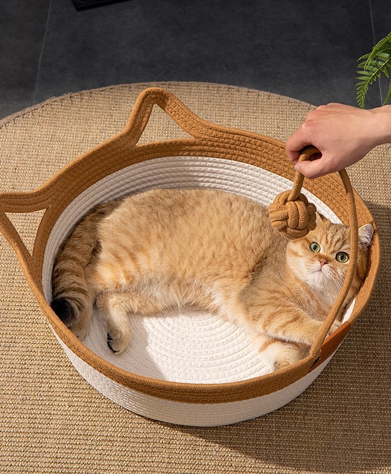 Coarse linen rattan woven cat bed, suitable for all seasons, summer cat bed, woven special bed for cats to sleep in, summer dog bed, pet pad pic 23