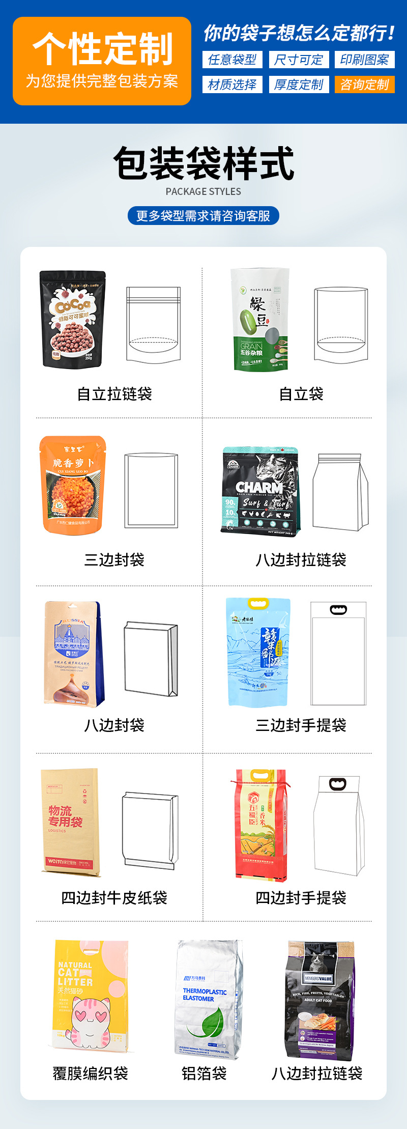 Customized cross-border pet food packaging bags with digital printing, including cat food, dog food, sausages, and aluminum foil eight-sided sealed stand-up bags pic 4