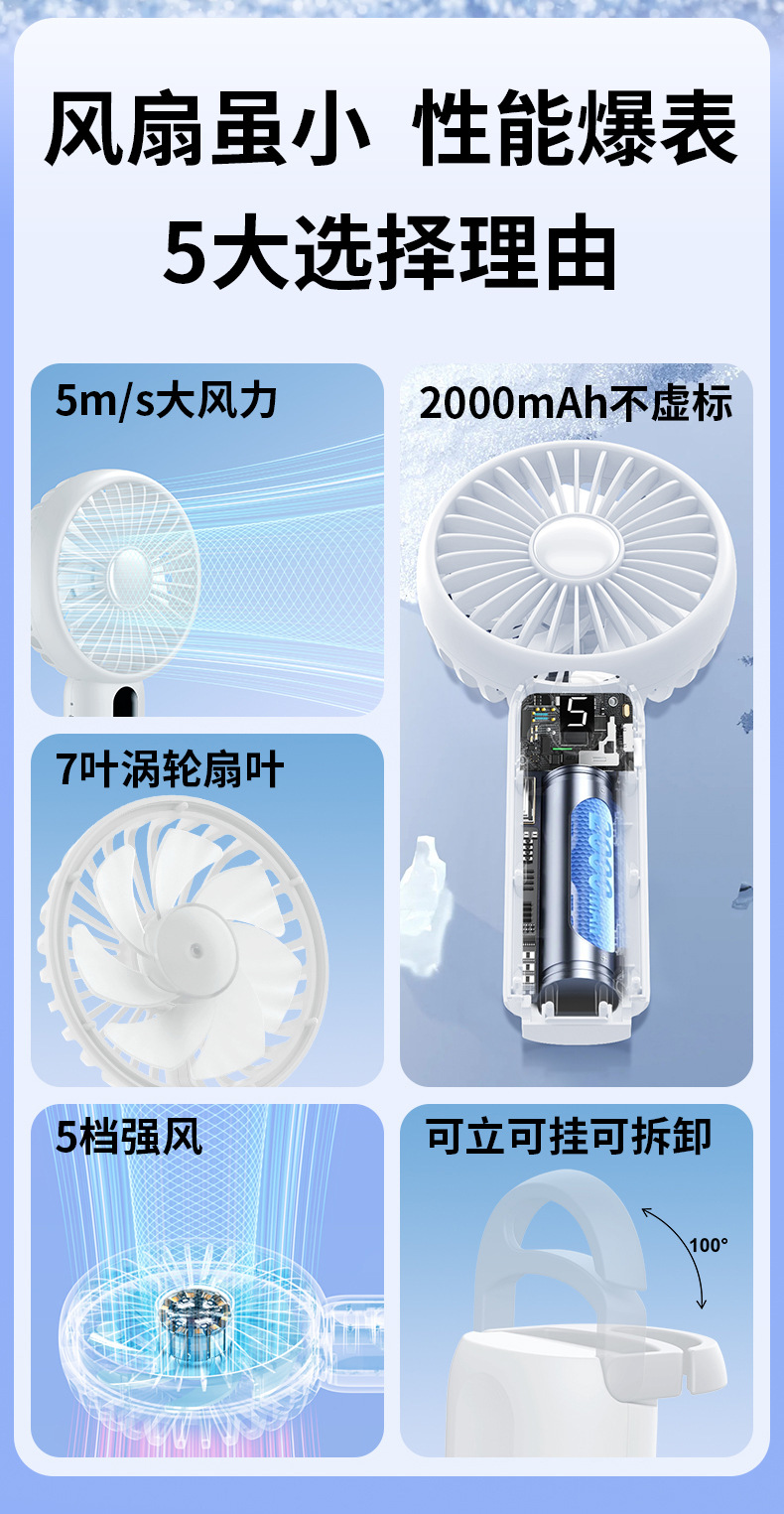 跨境手持风扇便携式学生礼品USB静音户外迷你挂扣长续航小电风扇详情7