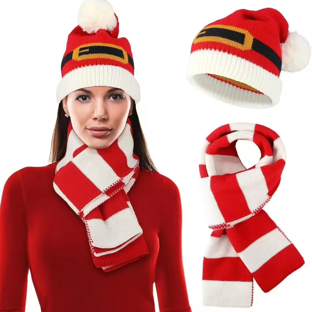 Kapi Korean-style three-piece set of hat, scarf, knitted scarf and cap, cute hooded for girls, warm winter Christmas gift pic 2
