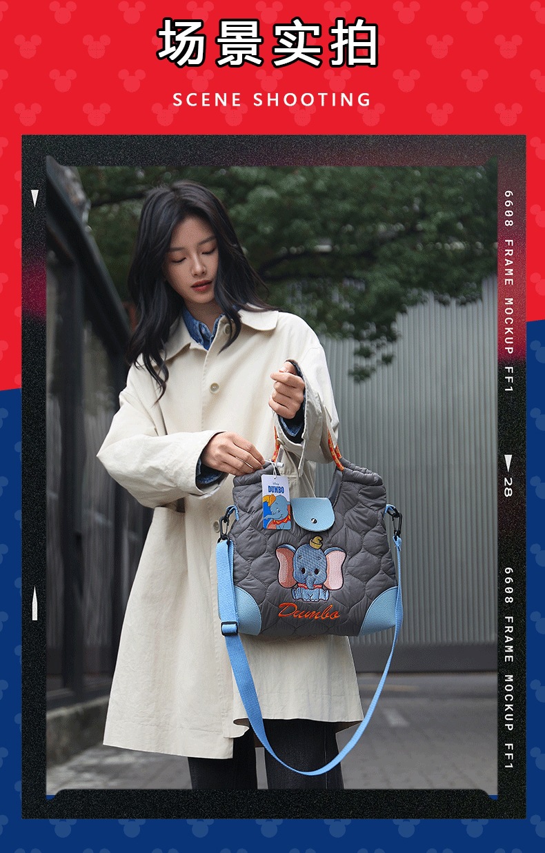 2025新款米奇刺绣绗缝包包女卡通时尚尼龙环保休闲手提旅行单肩包详情8