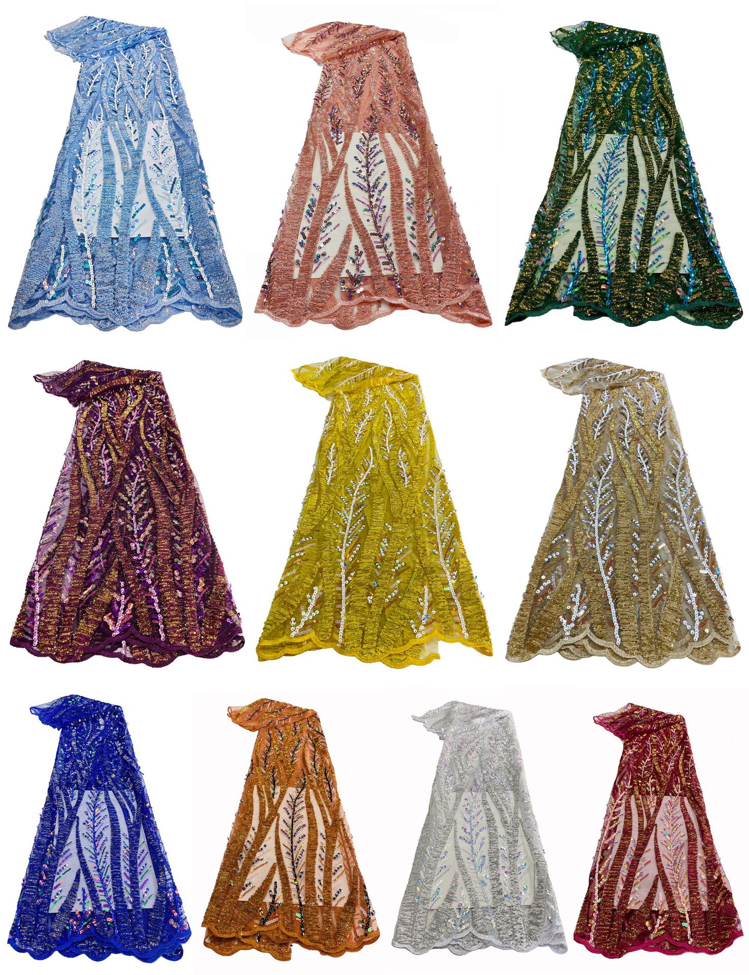New African and Middle Eastern branch mesh fabric, sequined multi-color embroidered lace fabric beadslace in stock pic 4