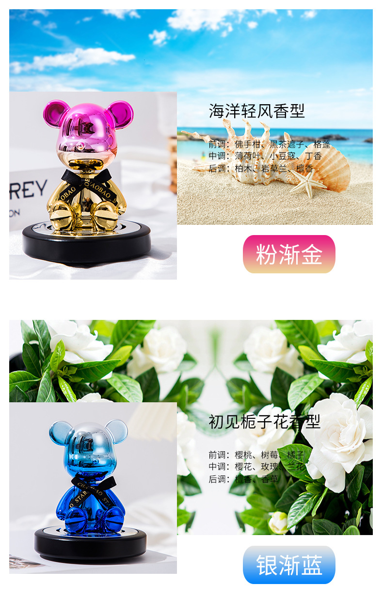 Diamond-encrusted electroplated shaking bear car perfume ornament, diamond-encrusted violent bear car solid aroma diffuser interior decoration pic 11