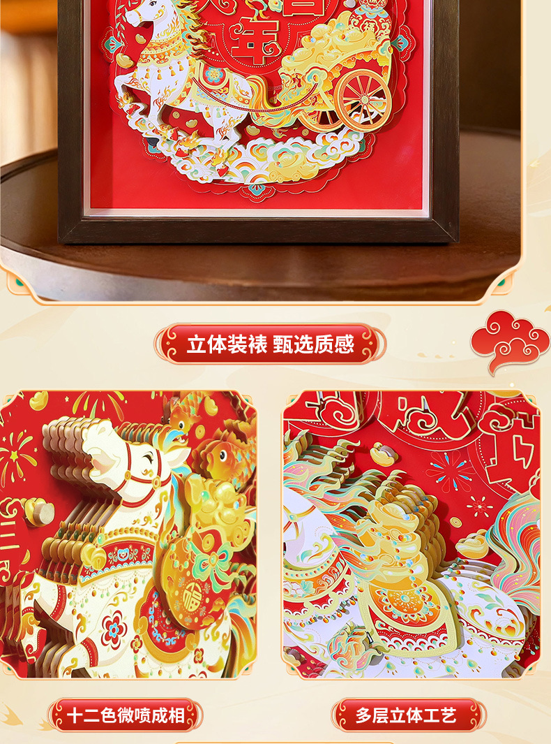 2026马年大吉国潮3D立体相框摆件手工diy粘贴画送亲友新中式礼品 pic 6