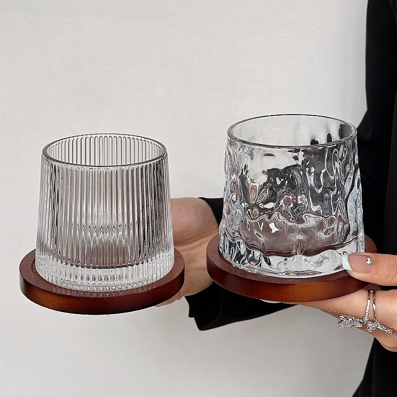 创意平底款带杯垫玻璃杯威士忌酒杯咖啡杯果汁杯啤酒杯阿芙加朵杯详情8