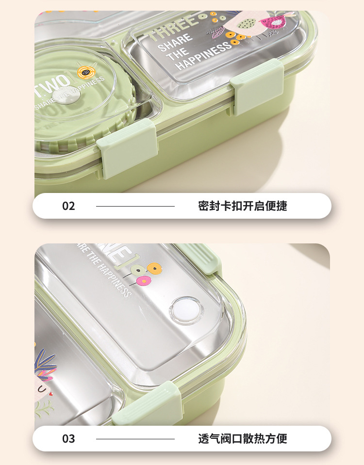 Estudiante con dip box nuevo plato de acero inoxidable comida ligera caja de bento sellada split box lunch cuadrado lunch box plástico pic 19