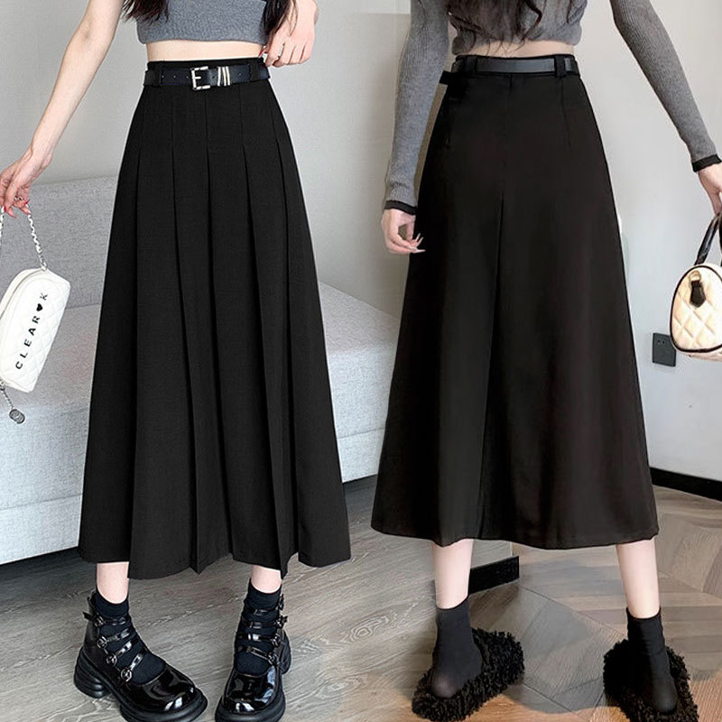 西装面料百褶裙长裙2024新款韩版简约黑色灰色法式高腰显瘦 a字版详情15