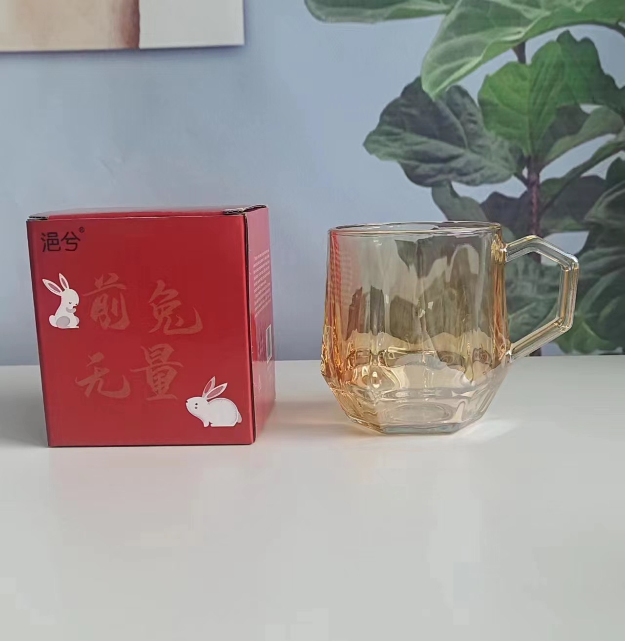 高颜值带把玻璃杯网红ins风家用果汁饮料杯简约创意牛奶杯六棱杯详情12