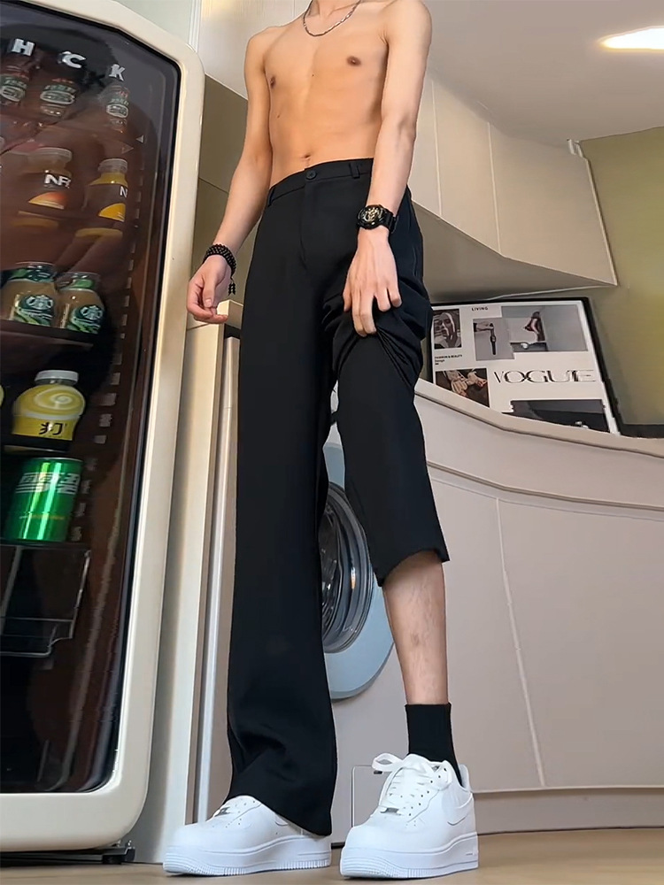 黑色直筒裤子男款夏天高腰显瘦弯刀微喇西裤垂感高级感休闲西装裤详情4
