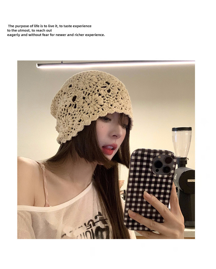 A collection of Japanese-style hand-woven headscarves, thin, hollowed-out woolen hats for women, and retro and artistic knitted hats pic 7
