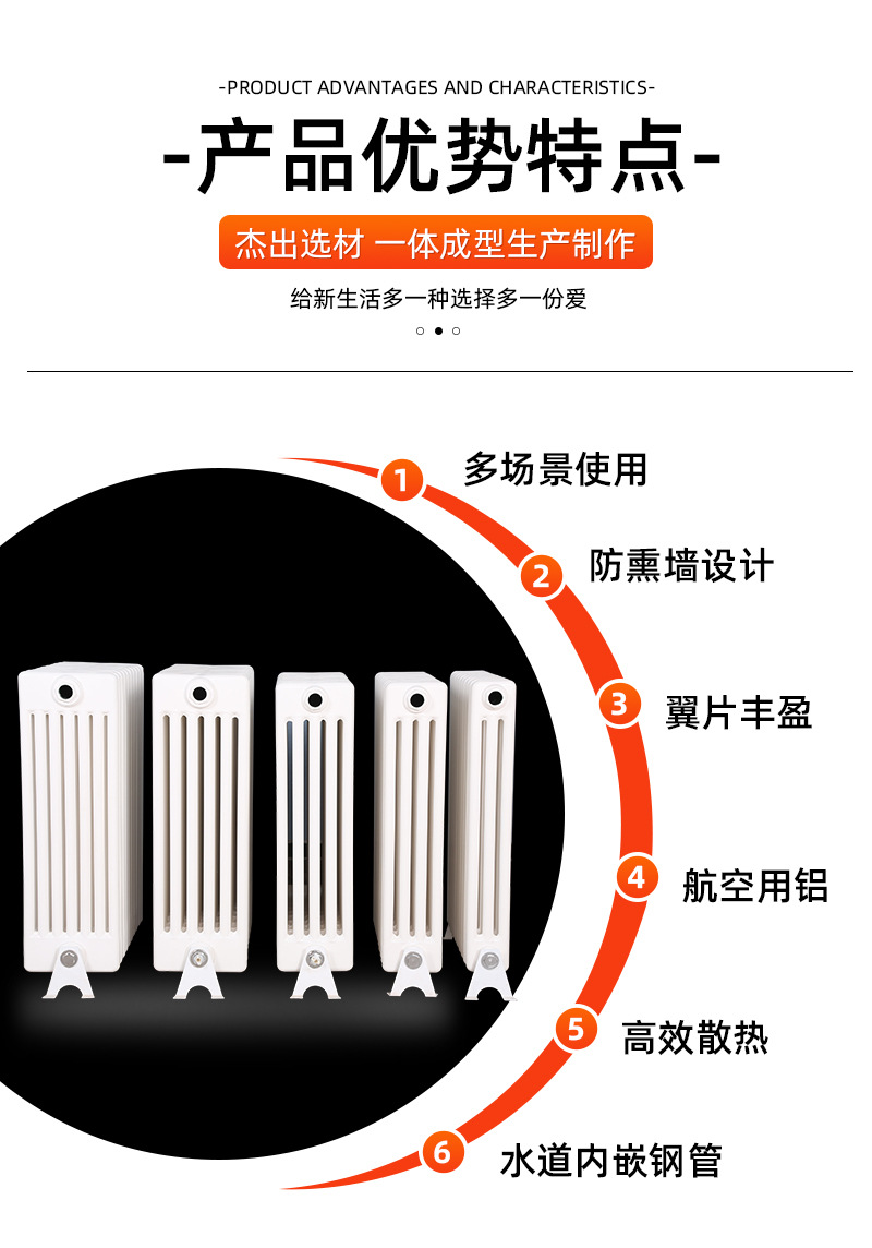 家用暖气片钢制多柱暖气片壁挂式钢制暖气片散热器工程钢制散热器详情4