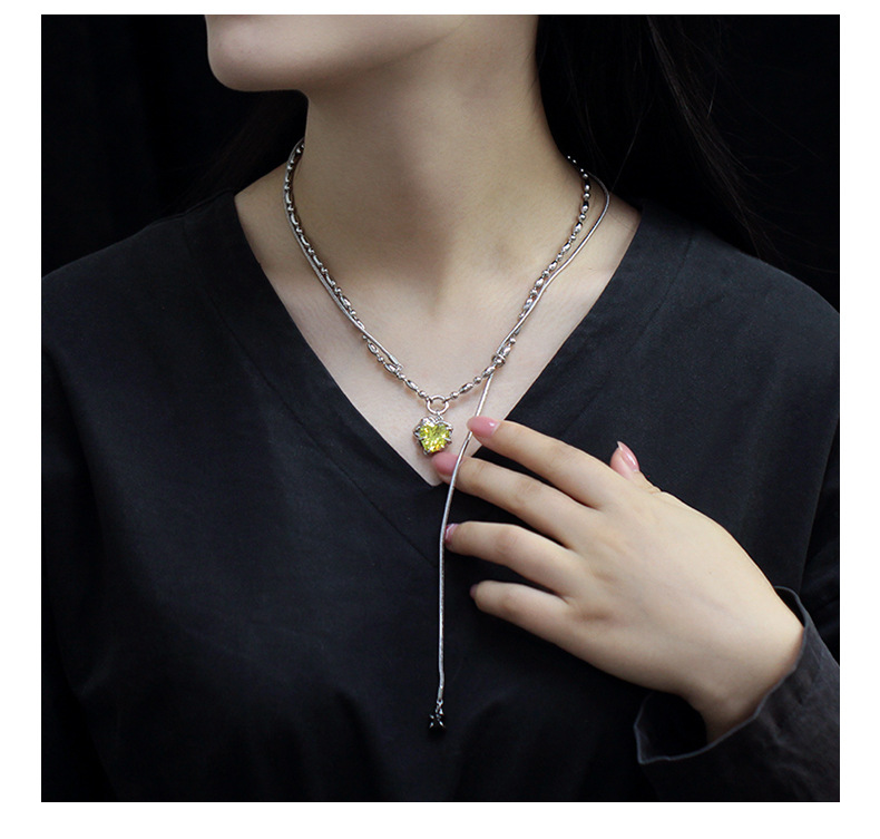 东森原创爱心吊坠项链闪钻双层叠戴毛衣链气质百搭锆石高级感项链详情6