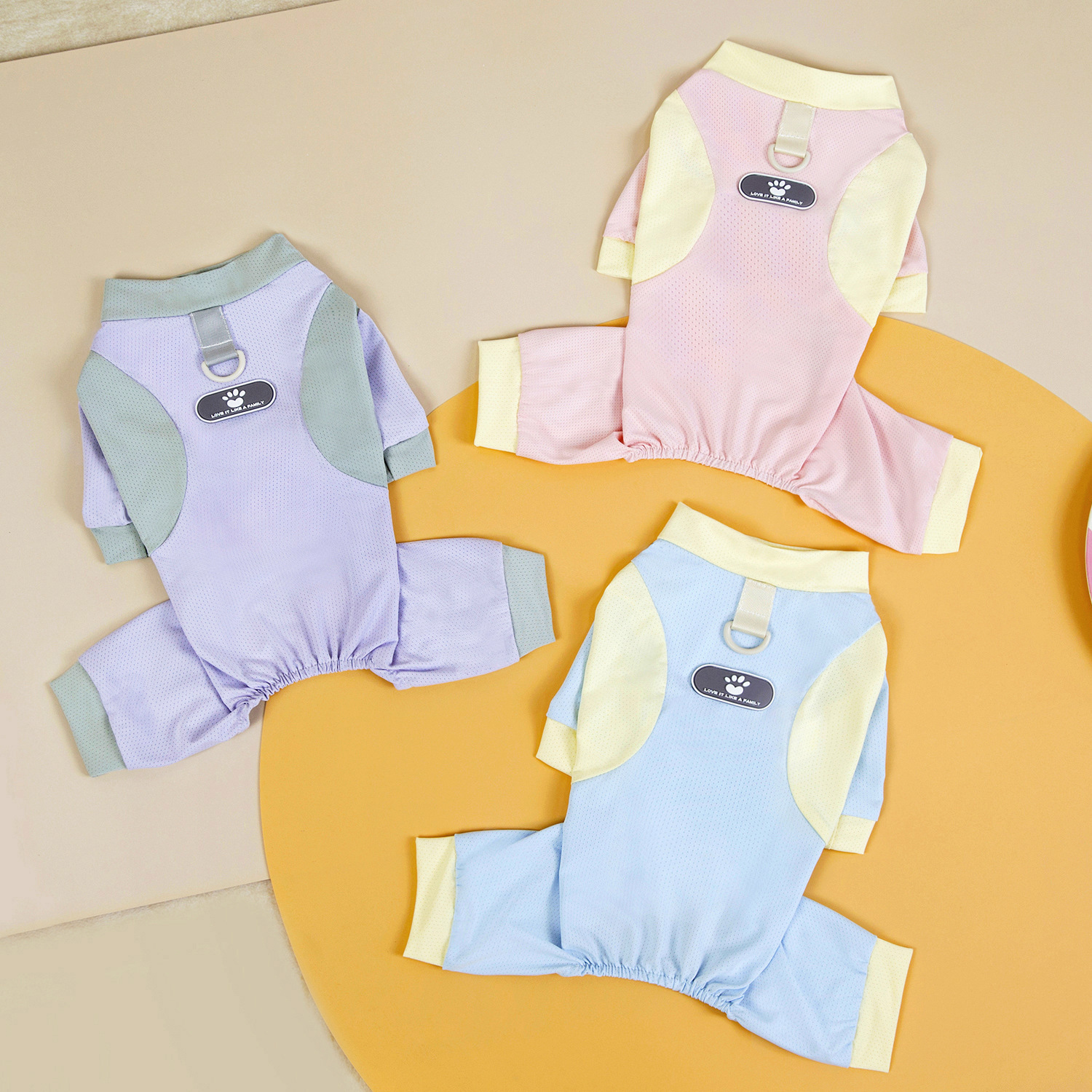 宠物服装三件套猫狗衣服冬季粉色紫色蓝色拼接带字母爪印宠物猫猫狗衣服套装详情4