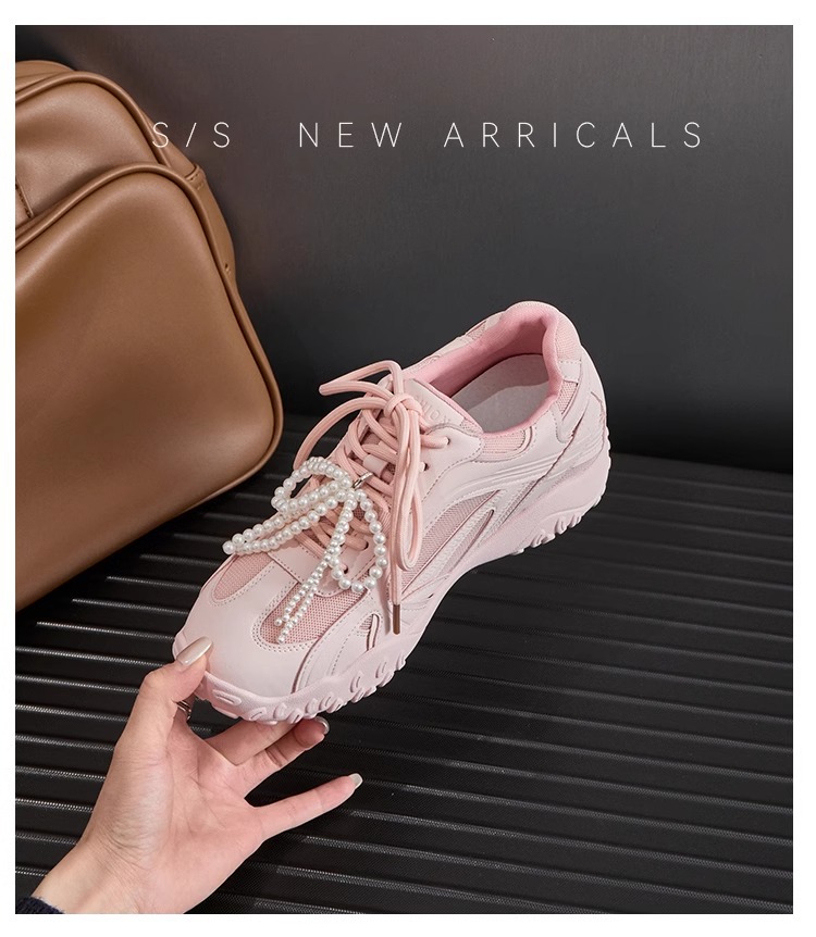 6CM内增高德训鞋女蕾丝珍珠夏新款银色厚底网面休闲运动鞋阿甘鞋详情27