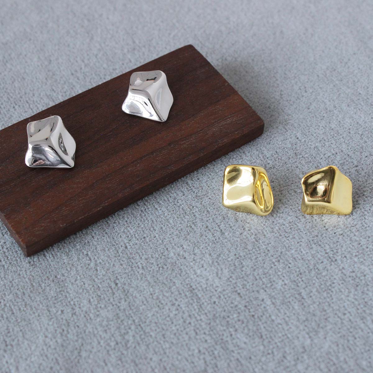 FAN*小陨石耳钉新款轻奢简约小众不规则肌理光泽百搭时尚亮面耳钉详情4