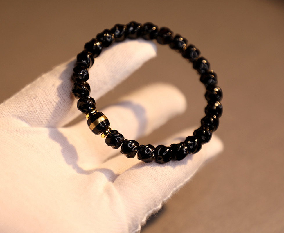 7*6mm premium Indonesian black gold coconut shell twisted bracelet, 108 handcrafted coconut shell bucket beads and Buddhist prayer beads pic 20