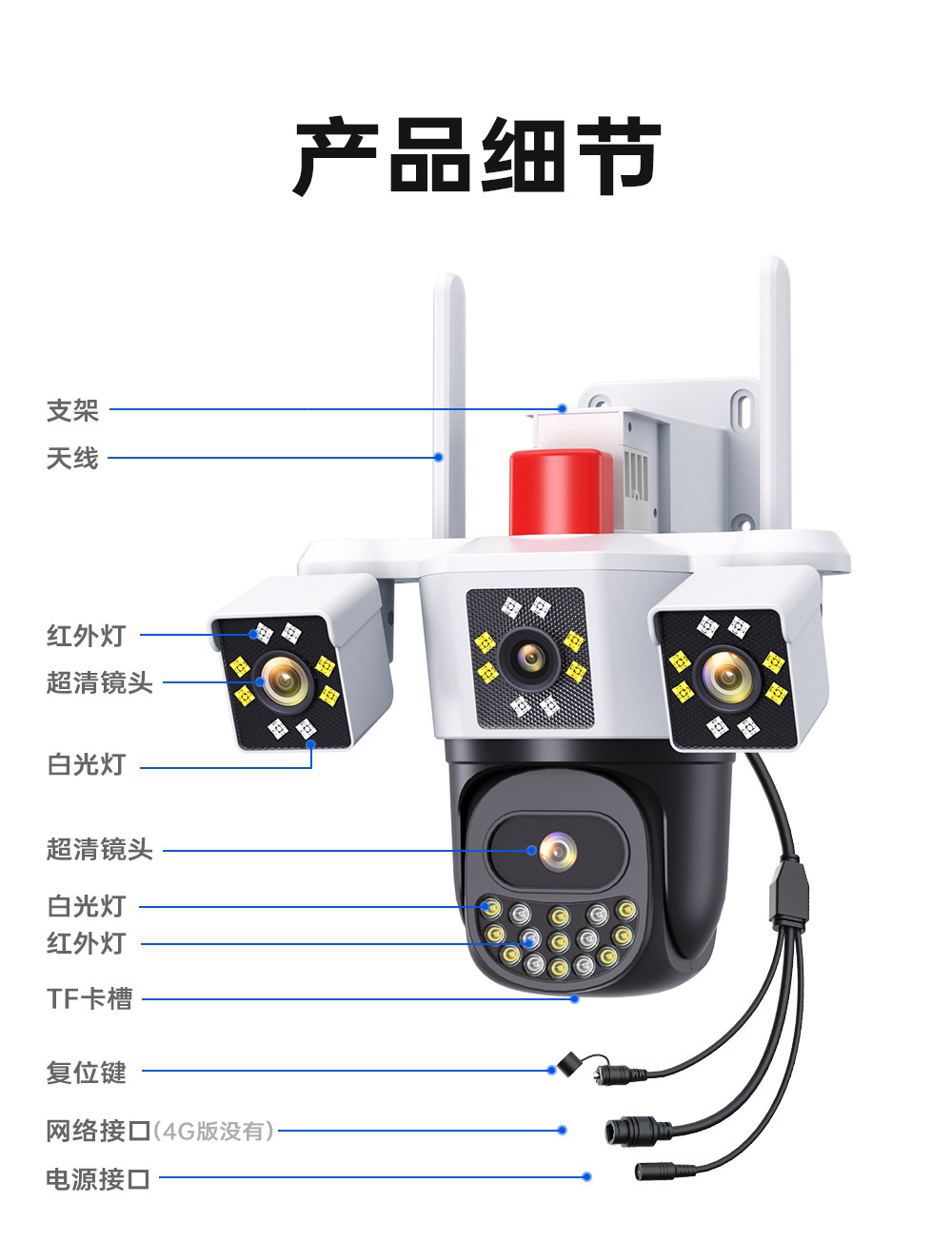 三画面监控摄像头同时监控三个区域无需充值免流量wifi4G太阳能详情19