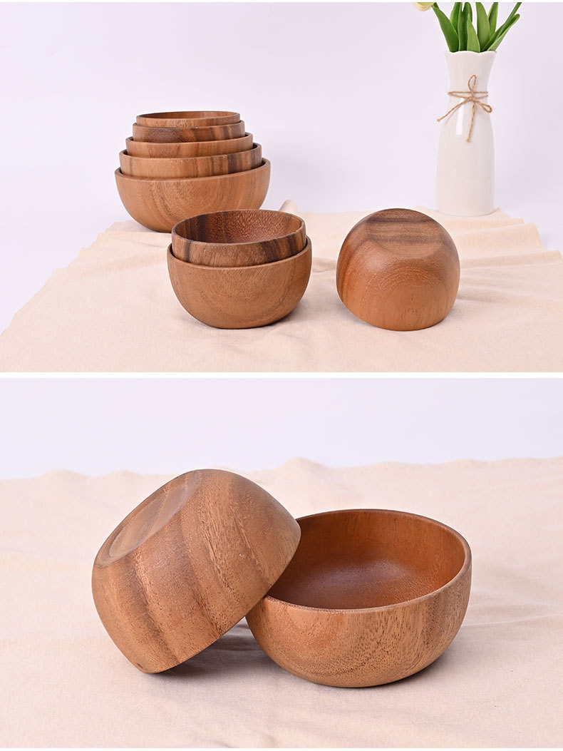 整木圆形复古风相思木碗木头日式沙拉碗实木装汤碗量大从优详情4