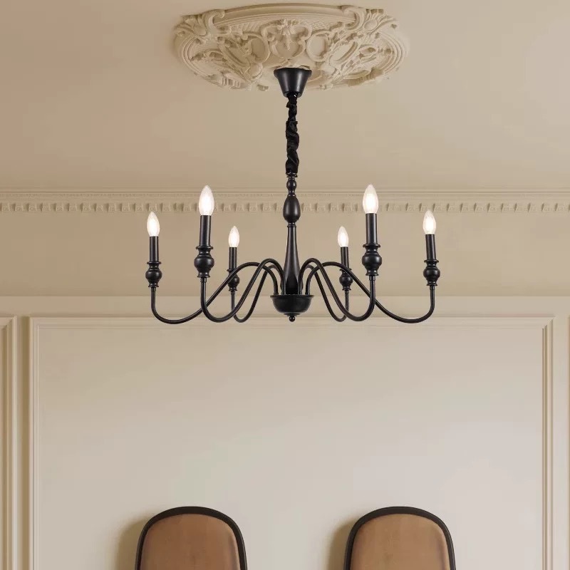 American retro candle chandelier, main light in the hall, black retro living room, French chandelier, new bedroom, Zhongshan lamp pic 2