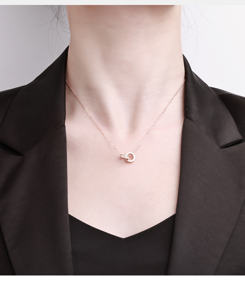New internet-famous necklace, versatile for women, niche design, high-end and elegant double-ring collarbone sweater chain, silver jewelry wholesale pic 20